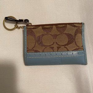 Vintage Coach Turquoise Leather Jacquard Signature Monogram Zip Wallet Leather T